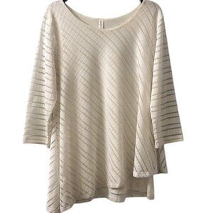 Cubism Cream Loose Knit Boatneck 3/4 Sleeve Asymmetrical Tunic NWOT Size XL